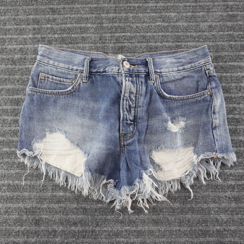We The Free Denim Shorts Womens 27 Blue Distressed Frayed Hem
